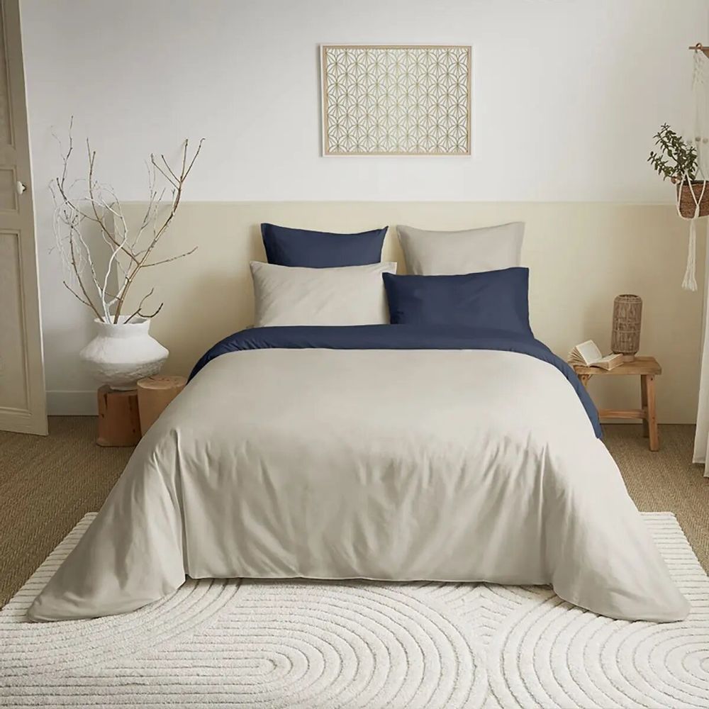 Bed linens - Complete Pack Two-tone duvet cover 240 x 260 cm - Fitted sheet 180 x 200 cm King Size - 100% Cotton 57 threads - COTON PUR