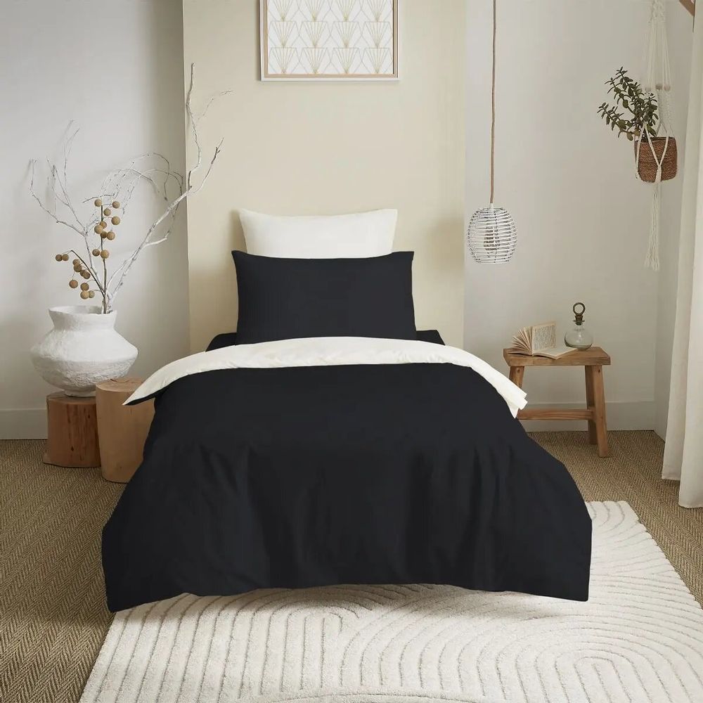 Linge de lit - Pack Complet Housse de couette Bicolore 140 x 200 cm - Drap housse 90 x 190 cm - 100% Coton 57 Fils - COTON PUR