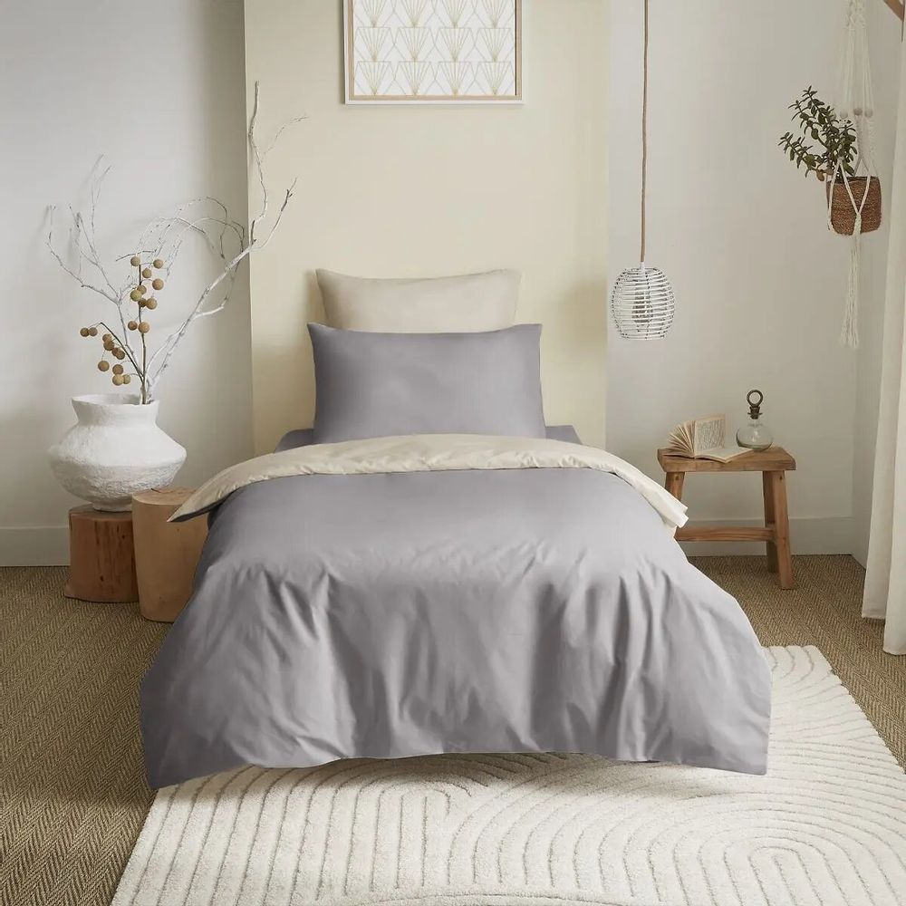 Bed linens - Complete Pack Two-tone duvet cover 140 x 200 cm - Fitted sheet 90 x 190 cm - 100% Cotton 57 thread count - COTON PUR
