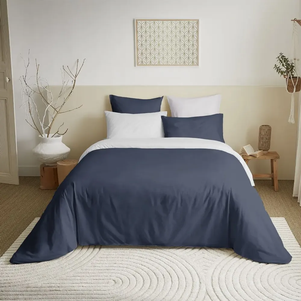 Bed linens - Complete Pack Two-tone duvet cover 220 x 240 cm - Fitted sheet 160 x 200 cm - 100% Cotton 57 threads - COTON PUR