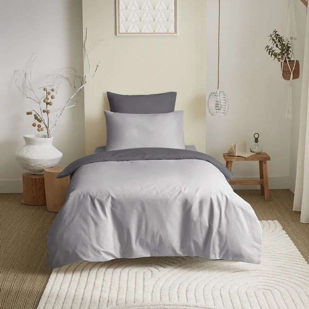 Linge de lit - Pack Complet Housse de couette Bicolore 140 x 200 cm - Drap housse 90 x 190 cm - 100% Coton 57 Fils - COTON PUR