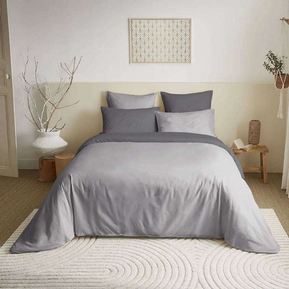 Linge de lit - Pack Complet Housse de couette Bicolore 220 x 240 cm - Drap housse 140 x 190 cm - 100% Coton 57 Fils - COTON PUR