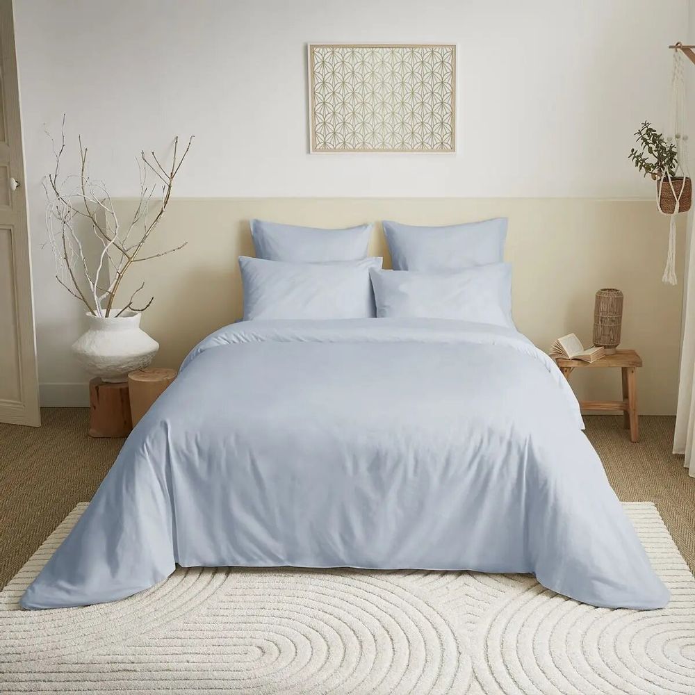 Linge de lit - Pack Complet Housse de couette Unicolore 240 x 260 cm - Drap housse 180 x 200 cm King Size - 100% Coton 57 Fils - COTON PUR