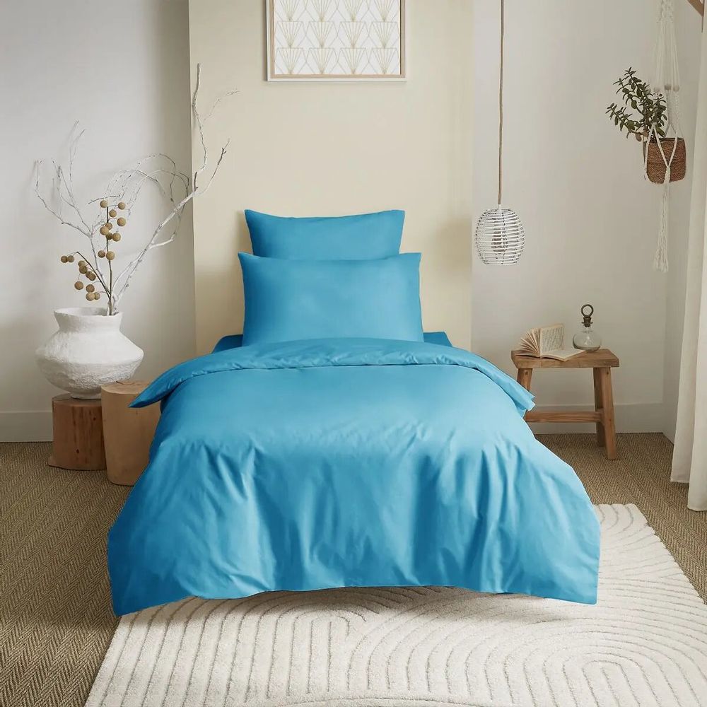 Linge de lit - Pack Complet Housse de couette Unicolore 140 x 200 cm - Drap housse 90 x 190 cm - 100% Coton 57 Fils - COTON PUR