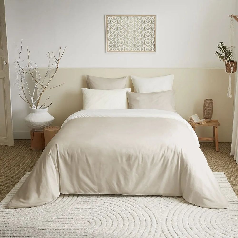 Bed linens - Complete Pack Two-tone duvet cover 220 x 240 cm - Fitted sheet 140 x 190 cm - 100% Cotton 57 thread count - COTON PUR