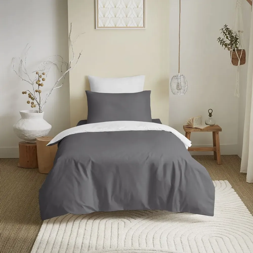 Bed linens - Complete Pack Two-tone duvet cover 140 x 200 cm - Fitted sheet 90 x 190 cm - 100% Cotton 57 thread count - COTON PUR