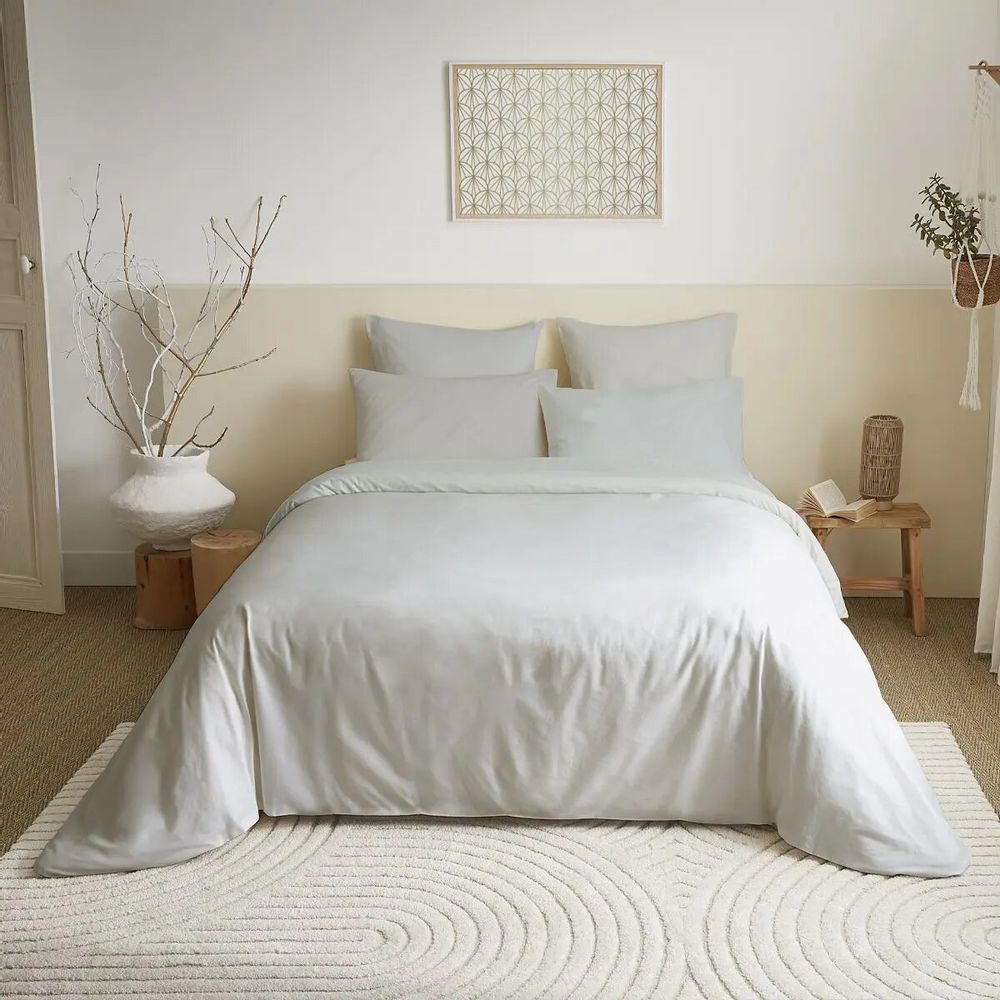 Bed linens - Complete Pack Single-Color Duvet Cover 220 x 240 cm - Fitted Sheet 160 x 200 cm - 100% Cotton 57 Threads - COTON PUR