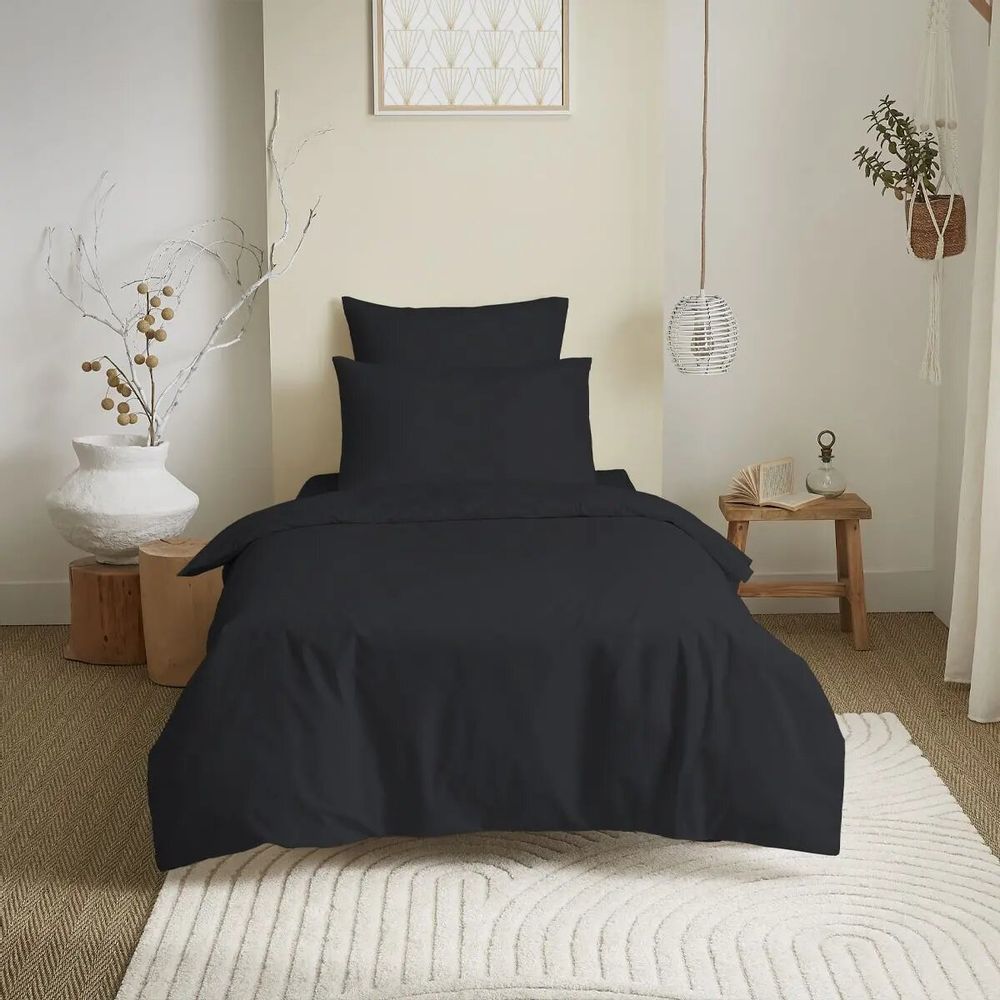 Linge de lit - Pack Complet Housse de couette Unicolore 140 x 200 cm - Drap housse 90 x 190 cm - 100% Coton 57 Fils - COTON PUR