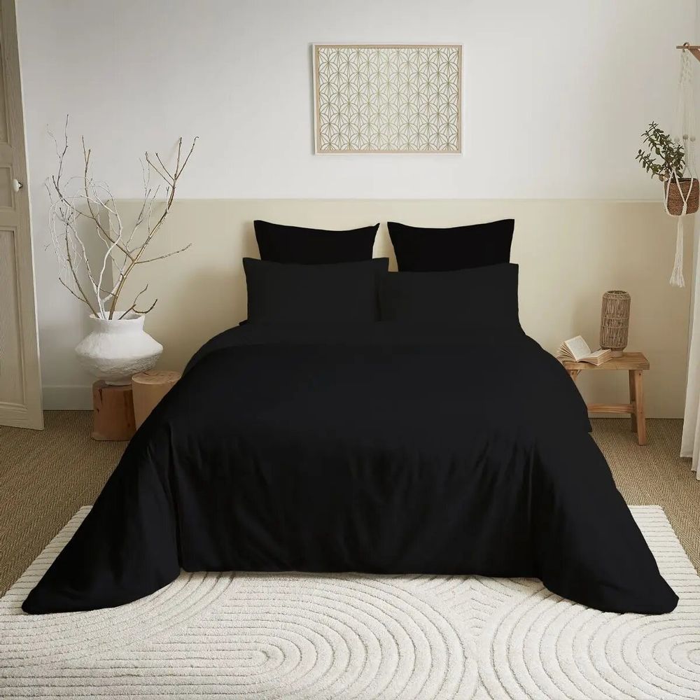 Bed linens - Complete Pack Single-Color Duvet Cover 220 x 240 cm - Fitted Sheet 160 x 200 cm - 100% Cotton 57 Threads - COTON PUR