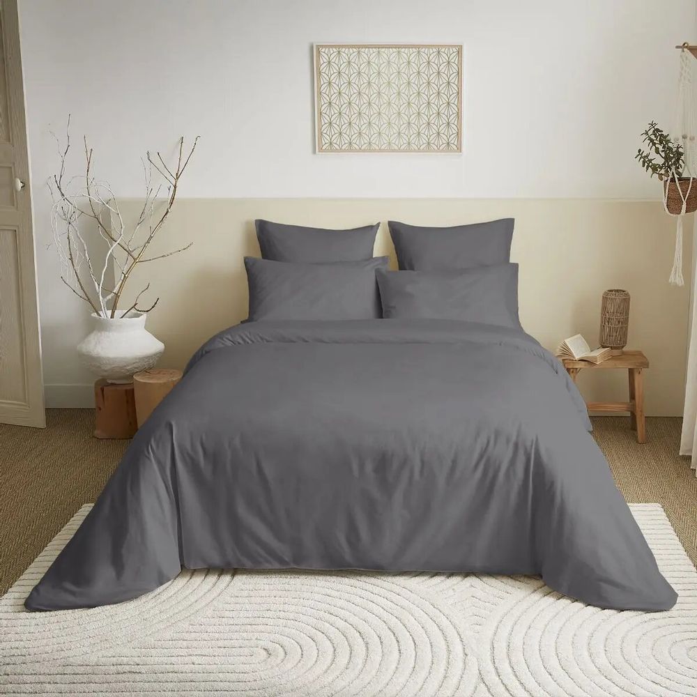 Linge de lit - Pack Complet Housse de couette Unicolore 240 x 260 cm - Drap housse 180 x 200 cm King Size - 100% Coton 57 Fils - COTON PUR