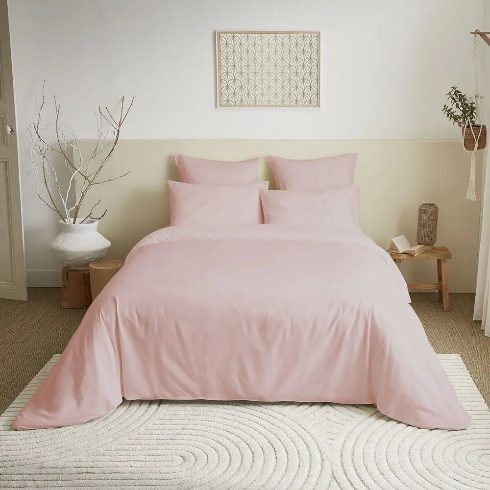 Bed linens - Complete Pack Single Color Duvet Cover 240 x 260 cm - Fitted Sheet 180 x 200 cm King Size - 100% Cotton 57 Thread Count - COTON PUR