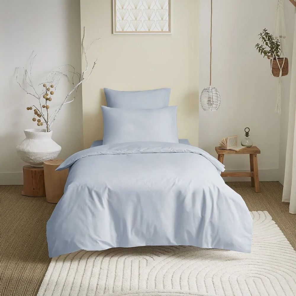 Linge de lit - Pack Complet Housse de couette Unicolore 140 x 200 cm - Drap housse 90 x 190 cm - 100% Coton 57 Fils - COTON PUR