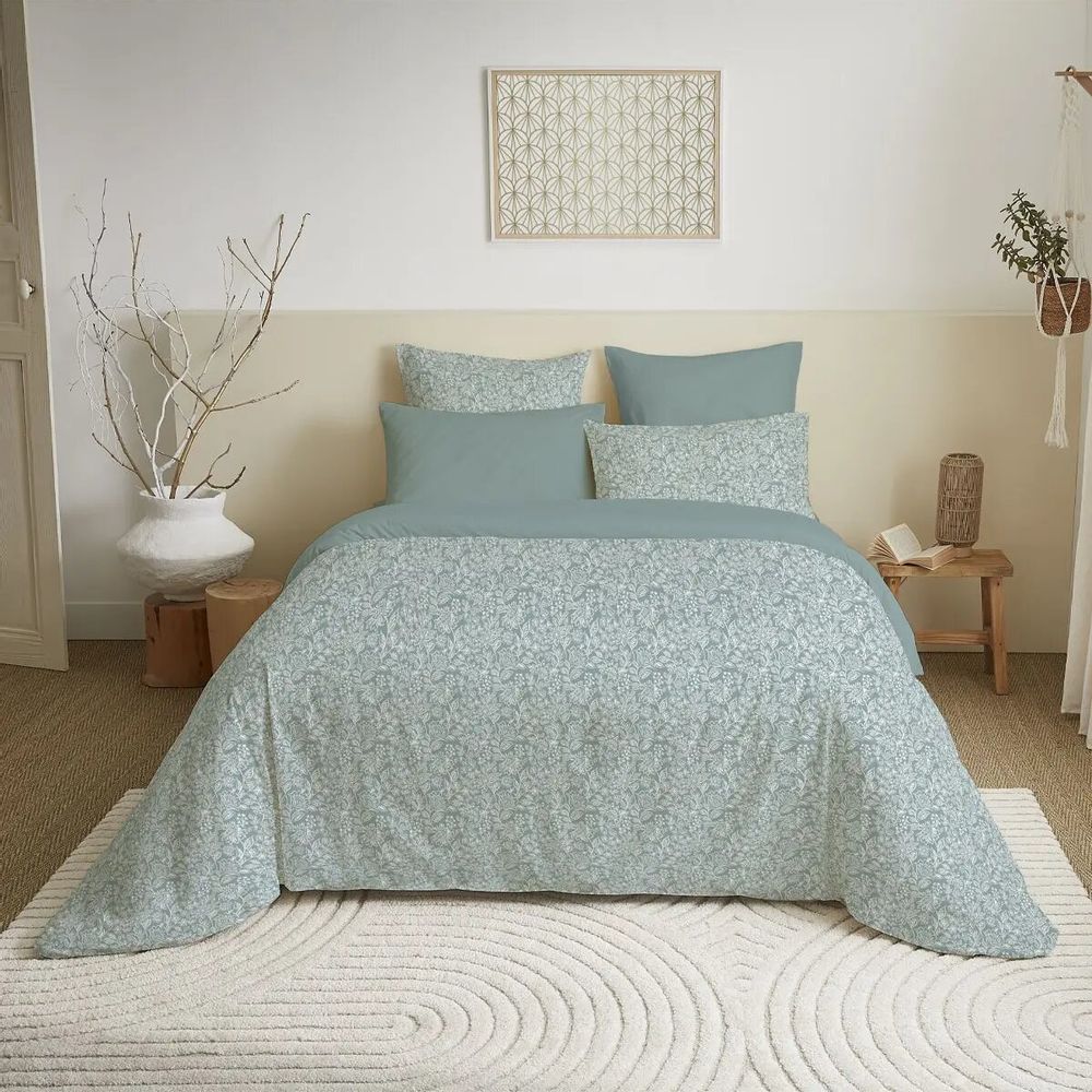 Linge de lit - Pack Complet Housse de couette Imprimé 220 x 240 cm - Drap housse 140 x 190 cm - 100% Coton 57 Fils - COTON PUR