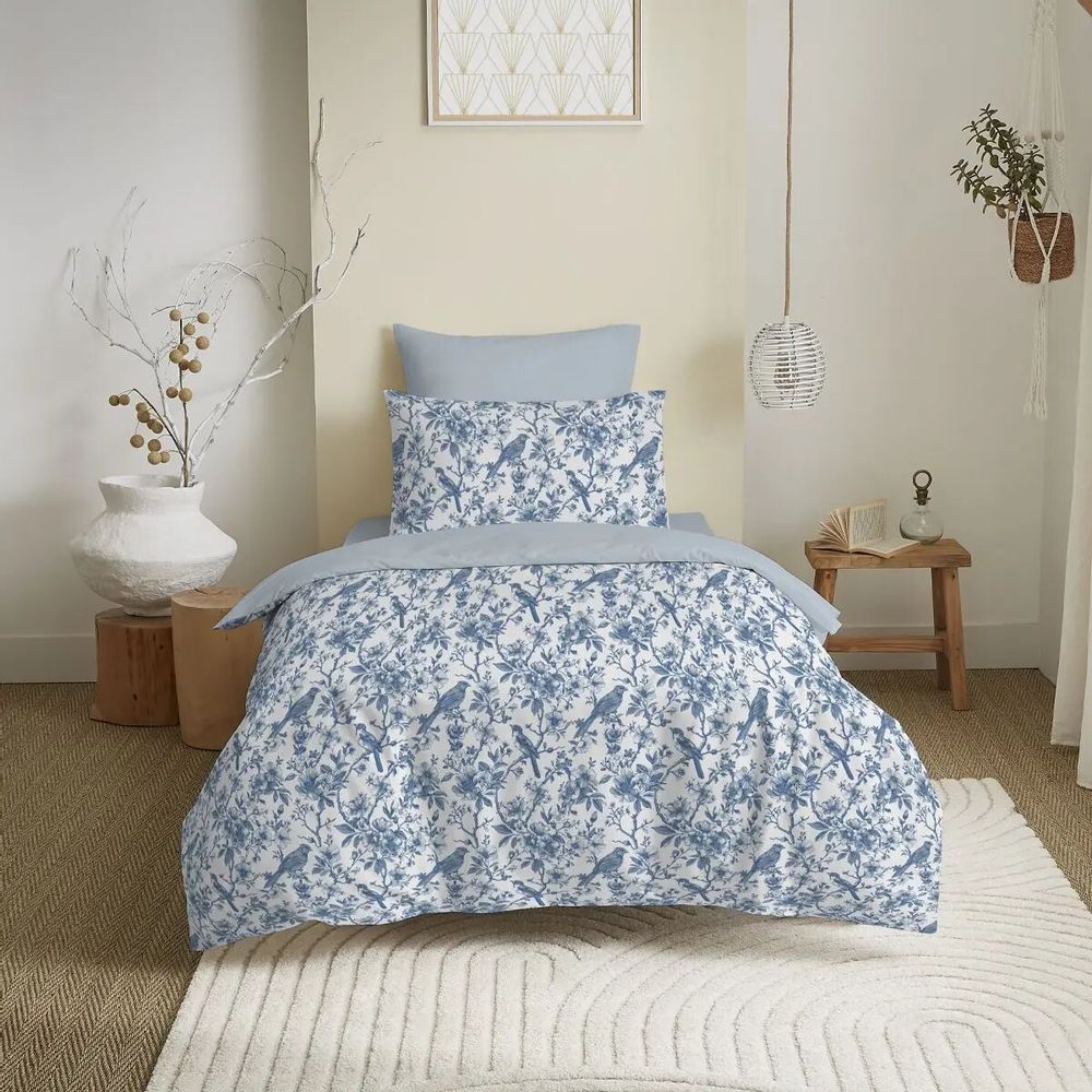 Linge de lit - Pack Complet Housse de couette Imprimé 140 x 200 cm - Drap housse 90 x 190 cm - 100% Coton 57 Fils - COTON PUR