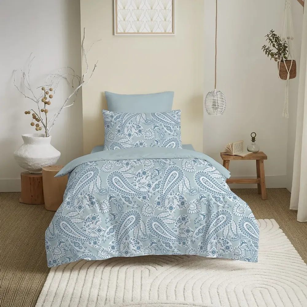 Bed linens - Complete Pack Printed Duvet Cover 140 x 200 cm - Fitted Sheet 90 x 190 cm - 100% Cotton 57 Thread Count - COTON PUR
