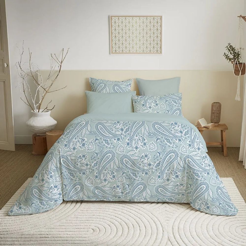 Linge de lit - Pack Complet Housse de couette Imprimé 220 x 240 cm - Drap housse 140 x 190 cm - 100% Coton 57 Fils - COTON PUR