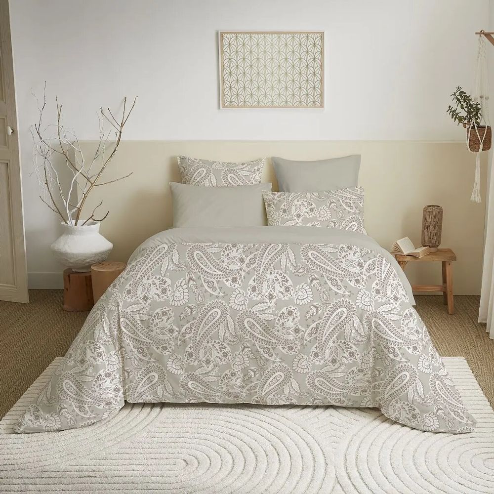 Linge de lit - Pack Complet Housse de couette Imprimé 220 x 240 cm - Drap housse 160 x 200 cm - 100% Coton 57 Fils - COTON PUR