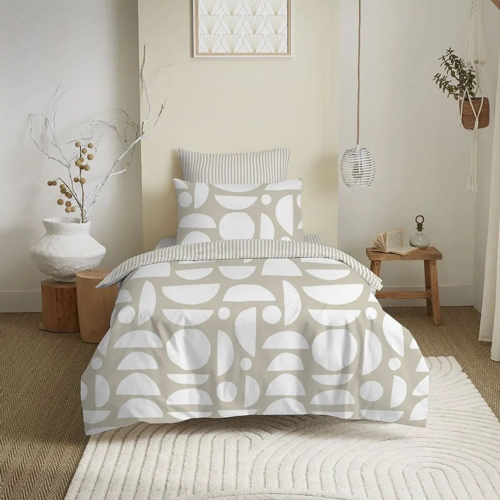 Bed linens - Complete Pack Printed Duvet Cover 140 x 200 cm - Fitted Sheet 90 x 190 cm - 100% Cotton 57 Threads - COTON PUR