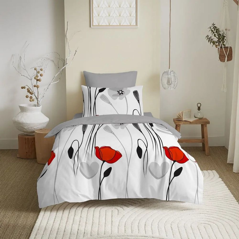 Linge de lit - Pack Complet Housse de couette Imprimé 140 x 200 cm - Drap housse 90 x 190 cm - 100% Coton 57 Fils - COTON PUR