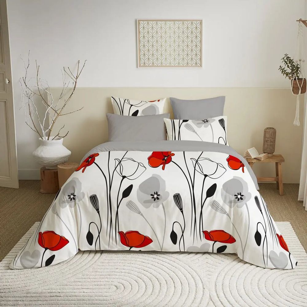 Linge de lit - Pack Complet Housse de couette Imprimé 240 x 260 cm - Drap housse 180 x 200 cm King Size - 100% Coton 57 Fils - COTON PUR