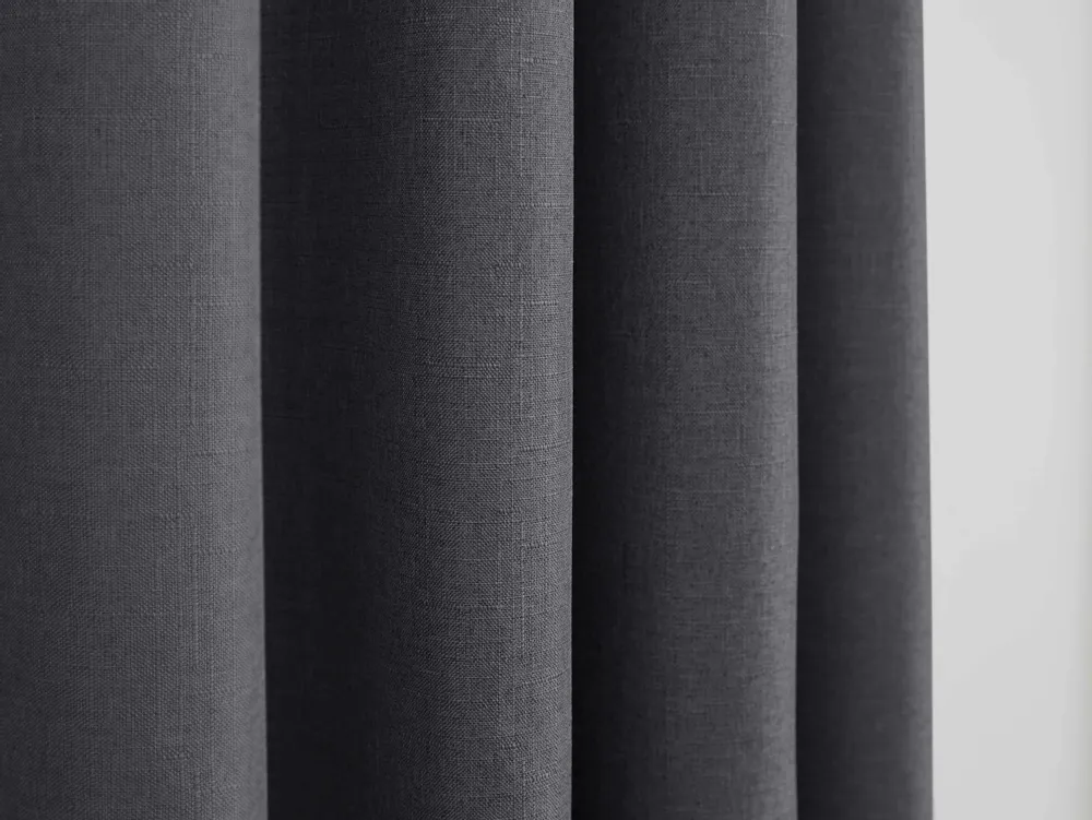 Curtains and window coverings - Pair of “Linen Effect” Eyelet Curtains 140 x 260 cm Moonlight deco Granite - COTON PUR