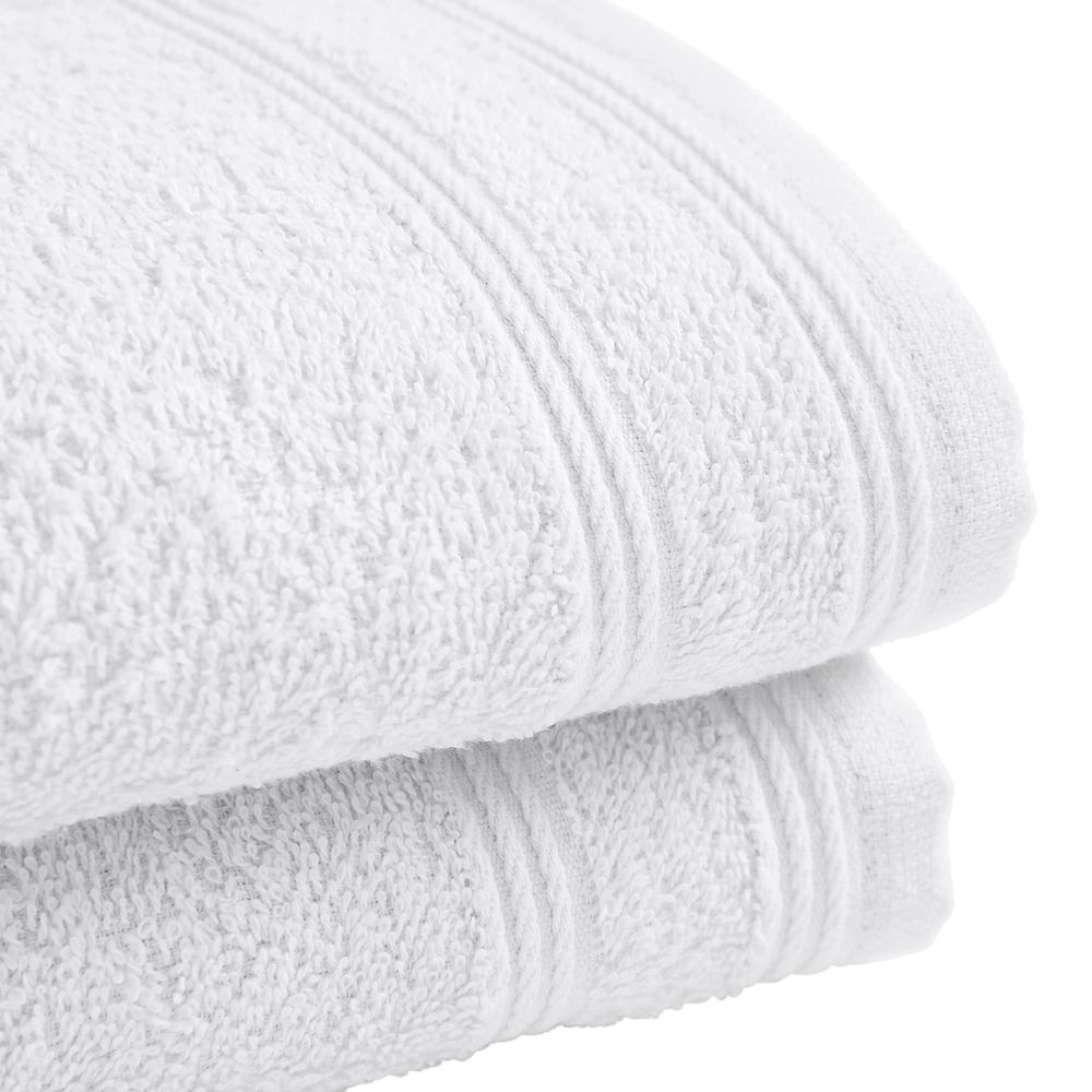 Serviettes de bain - Lot de 2 Serviettes Invite Eponge 100% Coton "Spa" 30 x 50 cm Neige - COTON PUR
