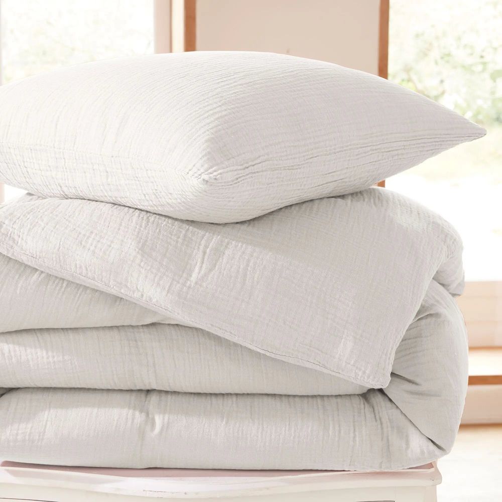 Linge de lit - Parure de Couette Gaze de Coton 260 x 240 cm + 2 Taies d'oreiller 65 x 65 cm Neige - COTON PUR