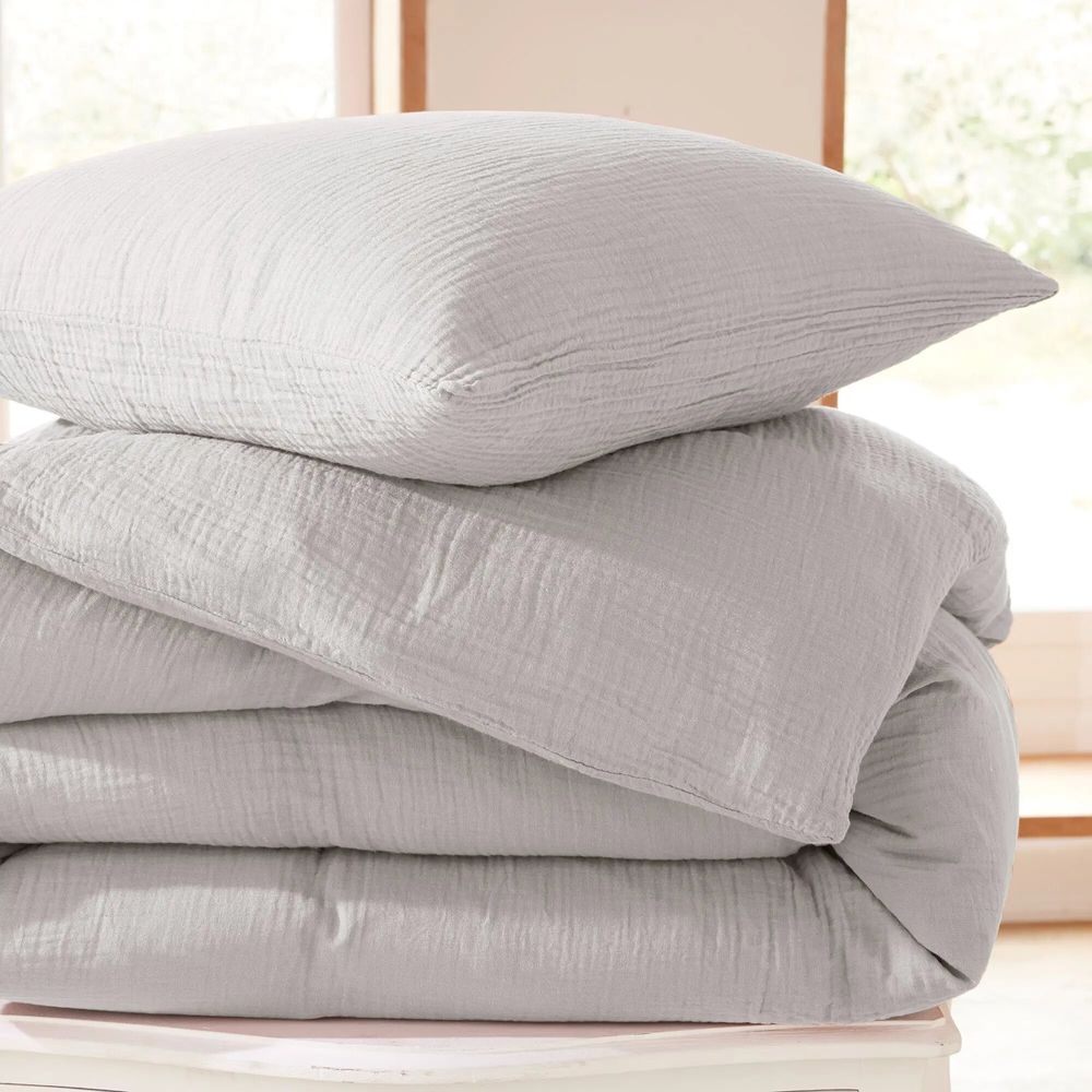 Linge de lit - Pack Housse de couette Complet 4 Pièces Gaze de Coton 240 x 220 cm Dh 160 Perle - COTON PUR