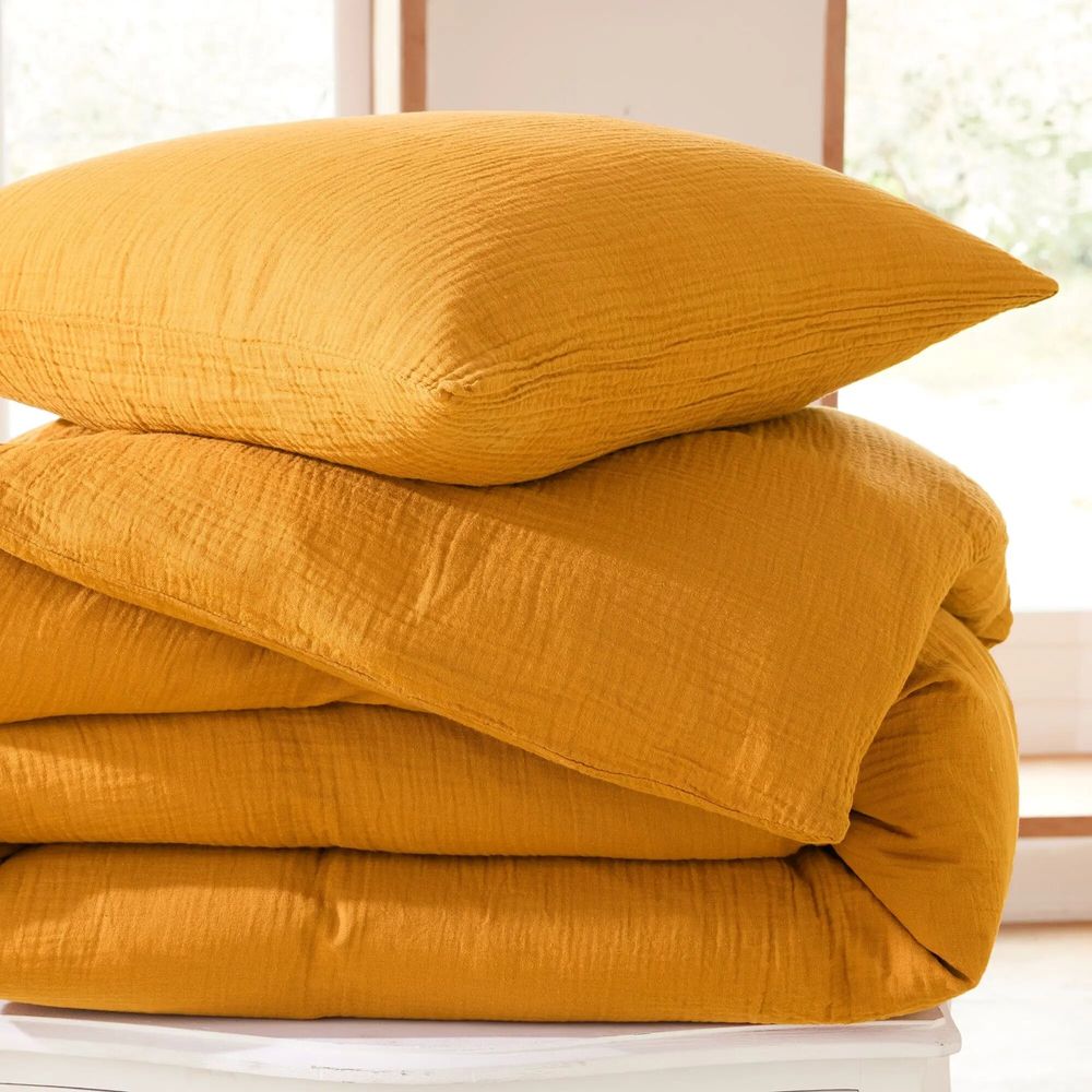 Bed linens - Complete 4 Piece Duvet Cover Pack Cotton Gauze 260 x 240 cm Dh 180 Curry - COTON PUR