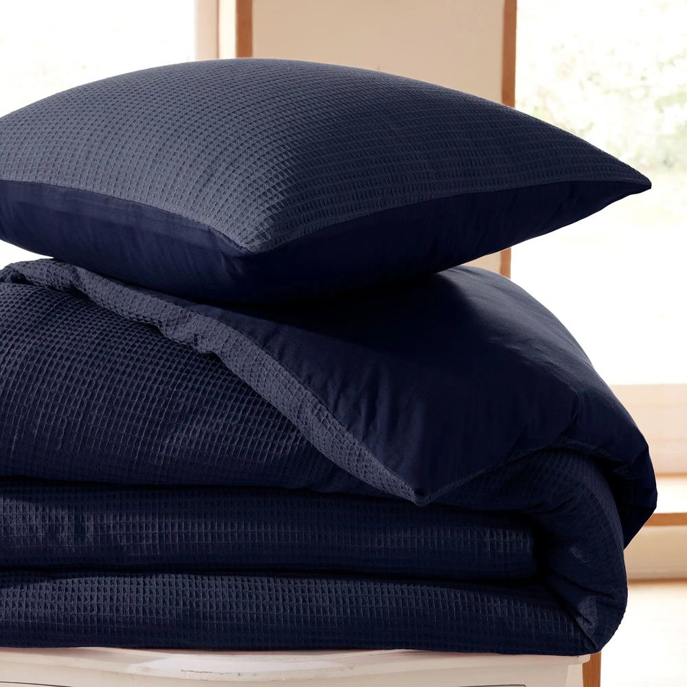 Linge de lit - Parure de couette 140x200cm + 1 taie d'oreiller 65X65cm nid d'abeille Orage - COTON PUR