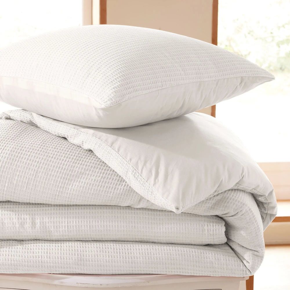 Linge de lit - Parure de couette 240x220cm + 2 taies d'oreiller 65X65cm nid d'abeille Neige - COTON PUR