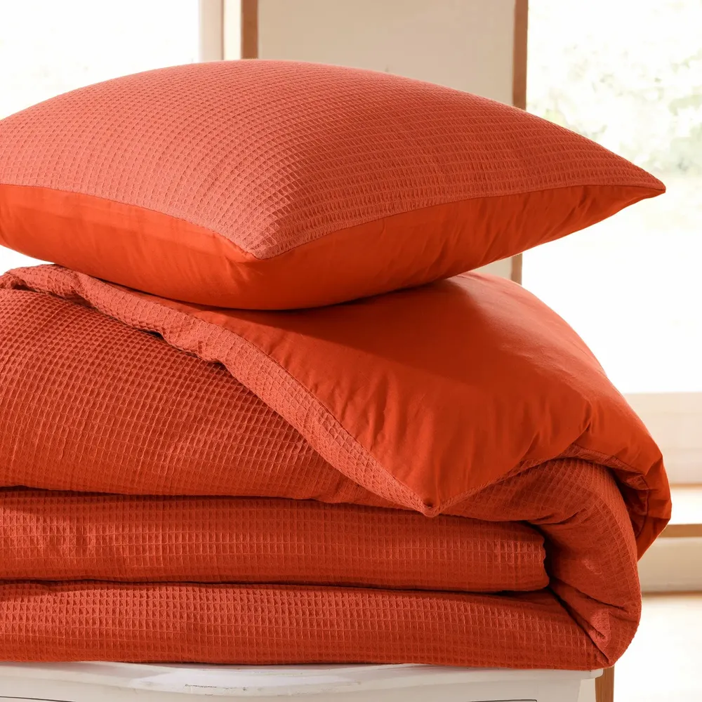 Bed linens - Duvet set 240x220cm + 2 pillowcases 65X65cm honeycomb Terracotta - COTON PUR