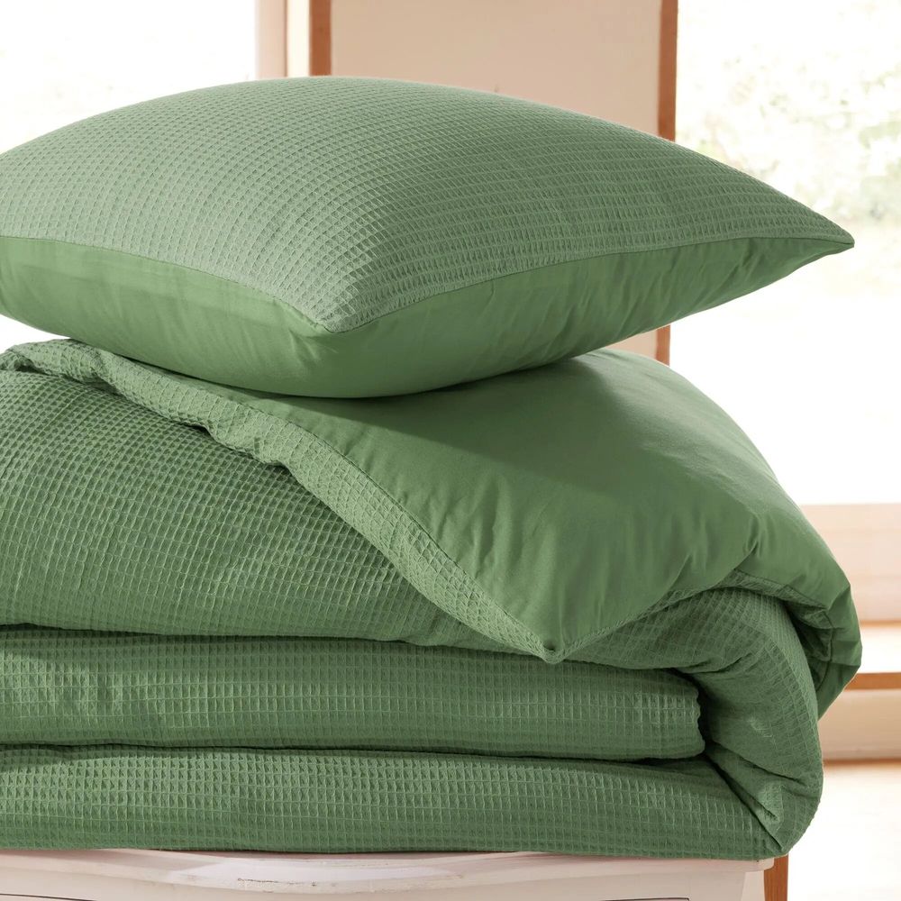 Bed linens - Duvet set 240x220cm + 2 pillowcases 65X65cm honeycomb Olive - COTON PUR