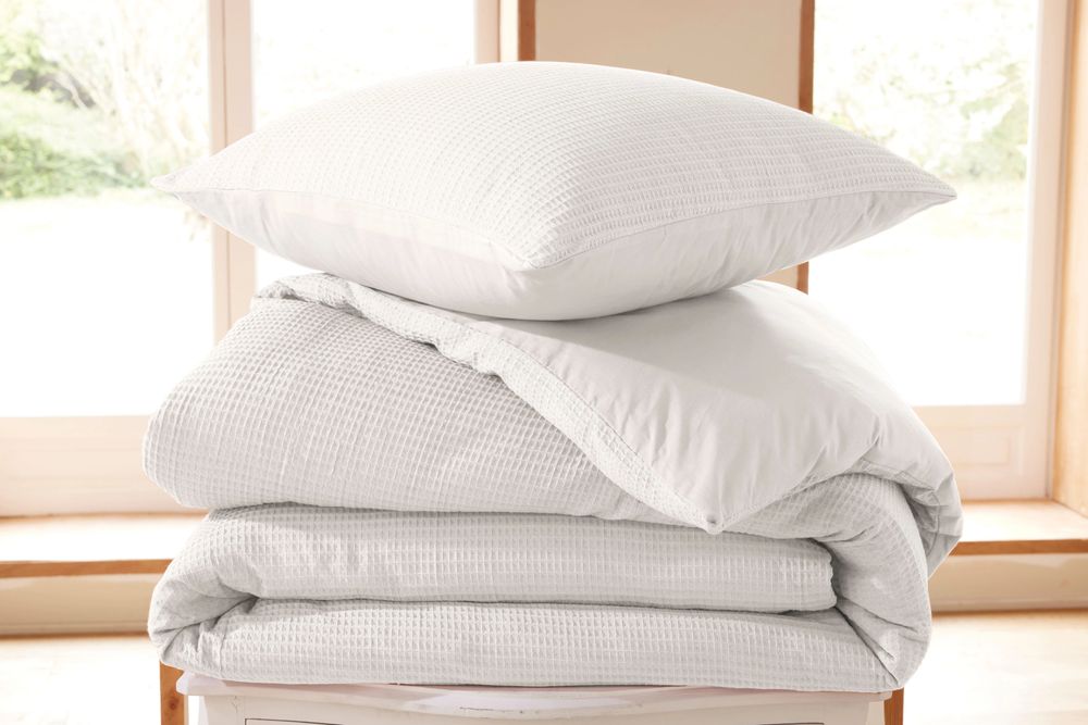 Bed linens - Duvet set 260x240cm + 2 pillowcases 65X65cm honeycomb Snow - COTON PUR