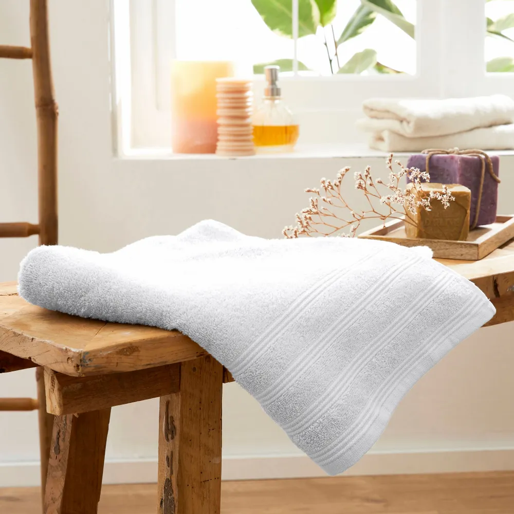 Serviettes de bain - Drap de Douche "Spa" 100% Coton 70 x 140 cm Neige - COTON PUR