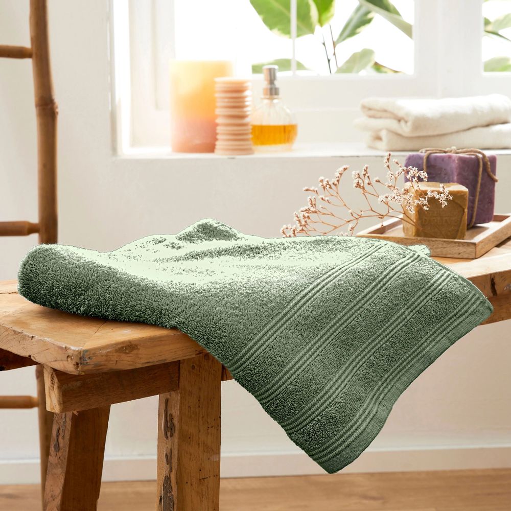 Serviettes de bain - Drap de Douche "Spa" 100% Coton 70 x 140 cm Romarin - COTON PUR