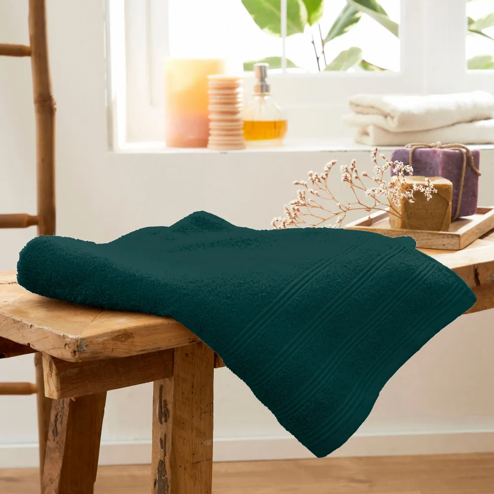 Bath towels - “Spa” Shower Towel 100% Cotton 70 x 140 cm Emerald - COTON PUR