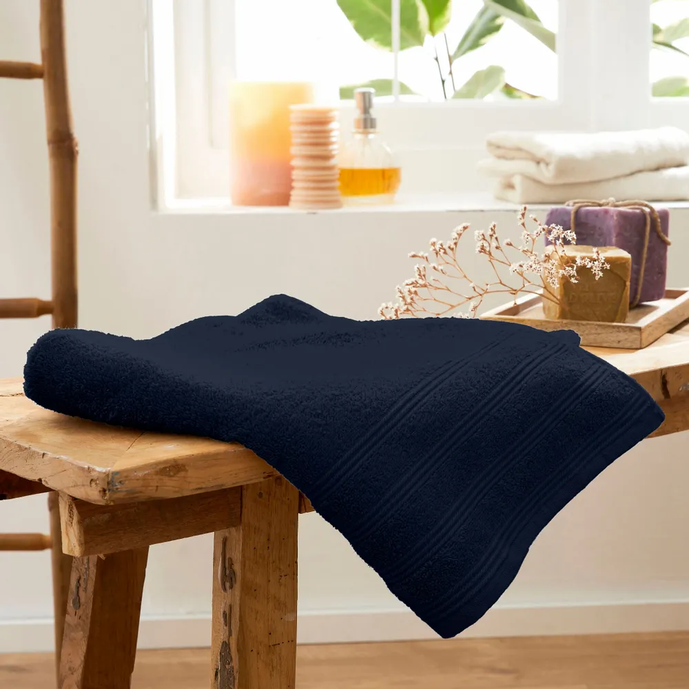 Bath towels - “Spa” Shower Towel 100% Cotton 70 x 140 cm Midnight Blue - COTON PUR