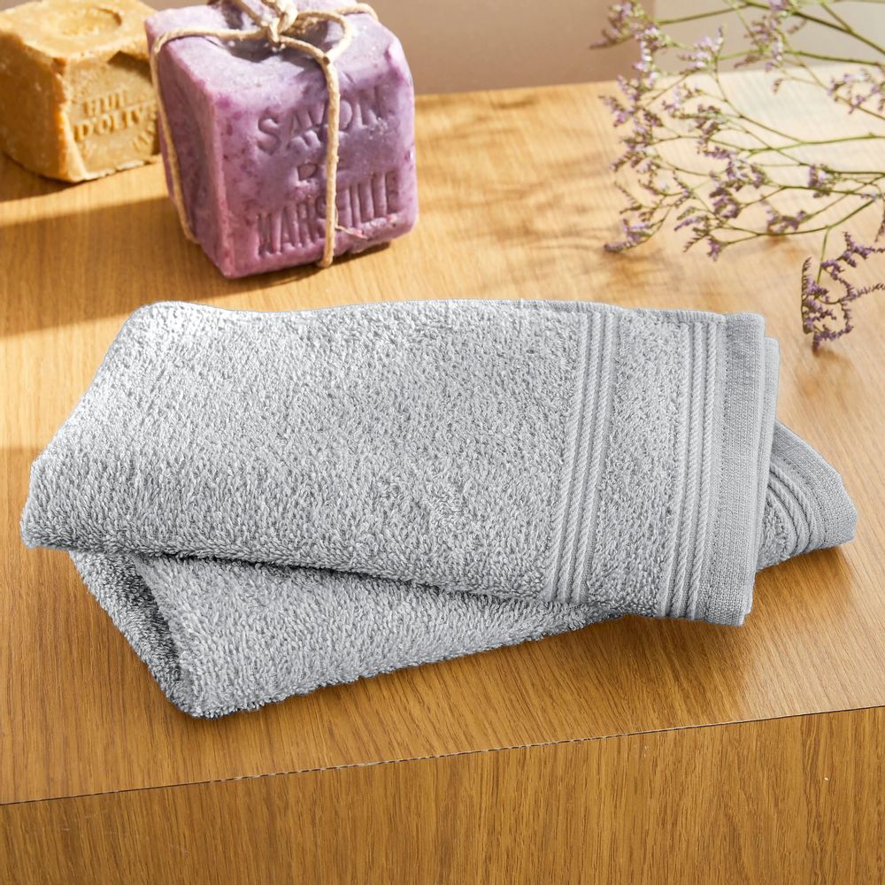 Serviettes de bain - Lot de 2 Serviettes Invite Eponge 100% Coton "Spa" 30 x 50 cm Perle - COTON PUR