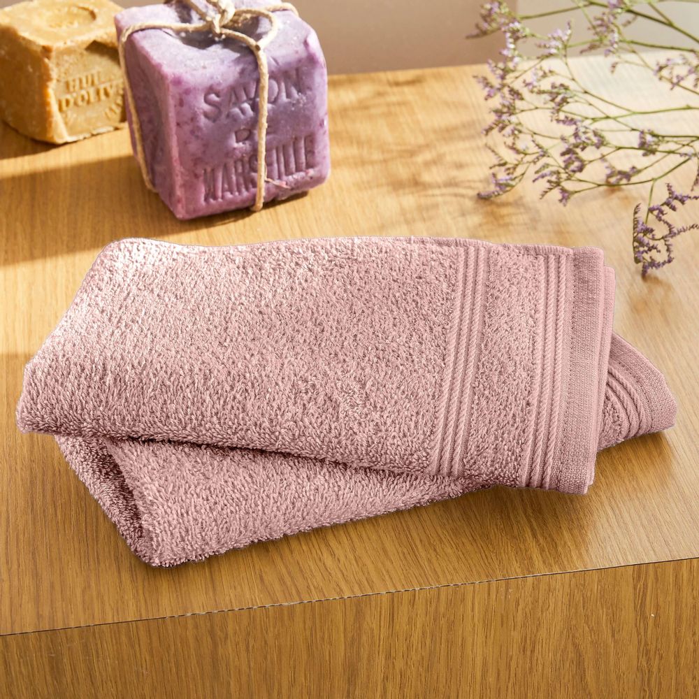 Bath towels - Set of 2 100% Cotton "Spa" Terry Guest Towels 30 x 50 cm Old Pink - COTON PUR