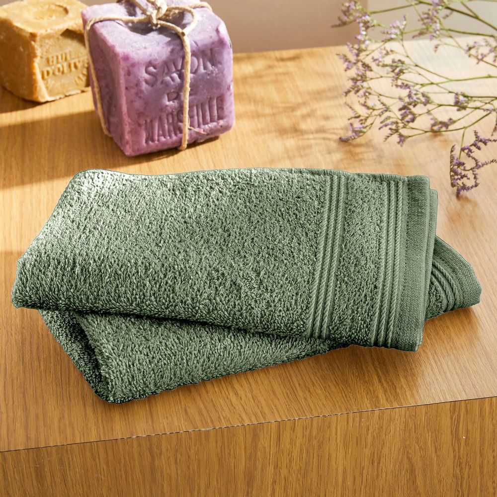 Bath towels - Set of 2 100% Cotton Terry Guest Towels "Spa" 30 x 50 cm Rosemary - COTON PUR