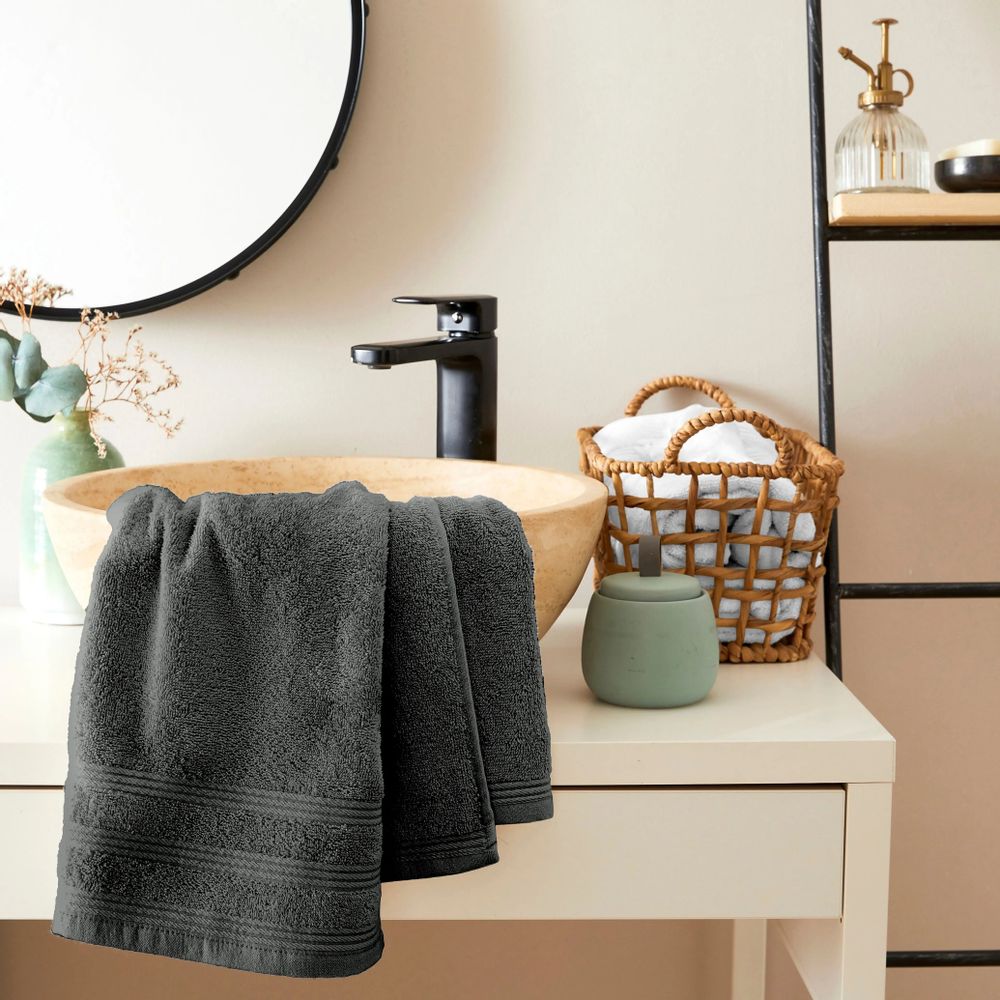 Serviettes de bain - Serviette de Toilette "Spa" 100% Coton 50 x 100 cm Ardoise - COTON PUR