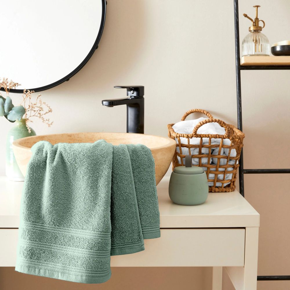Serviettes de bain - Serviette de Toilette "Spa" 100% Coton 50 x 100 cm Menthe - COTON PUR