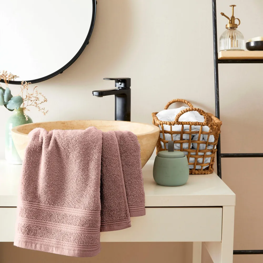 Serviettes de bain - Serviette de Toilette "Spa" 100% Coton 50 x 100 cm Vieux Rose - COTON PUR