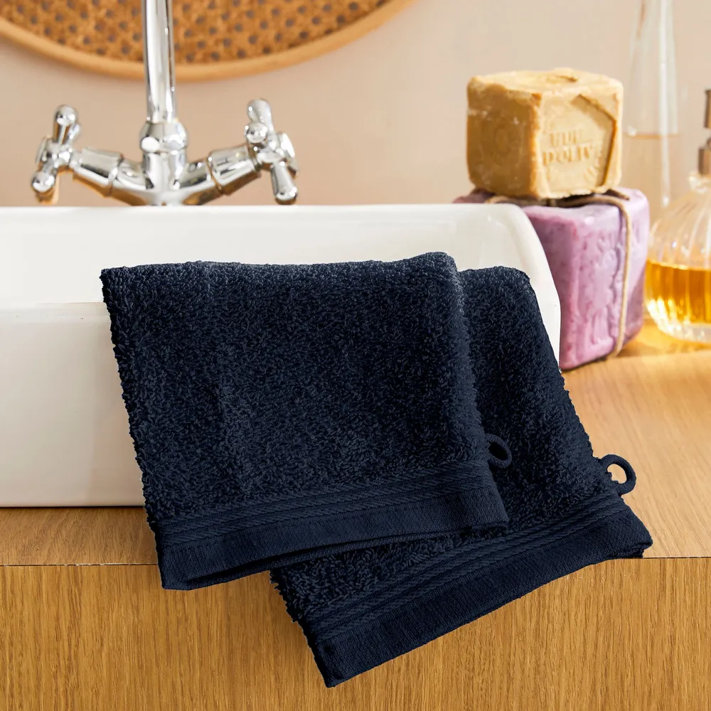 Other bath linens - Set of 2 "Spa" Washcloths 100% Cotton 15 x 21 cm Midnight Blue - COTON PUR