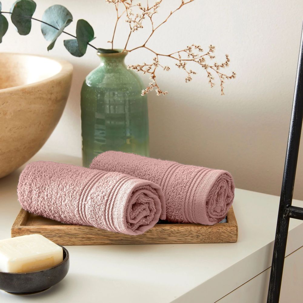 Bath towels - Set of 2 100% Cotton "Spa" Terry Guest Towels 30 x 50 cm Old Pink - COTON PUR