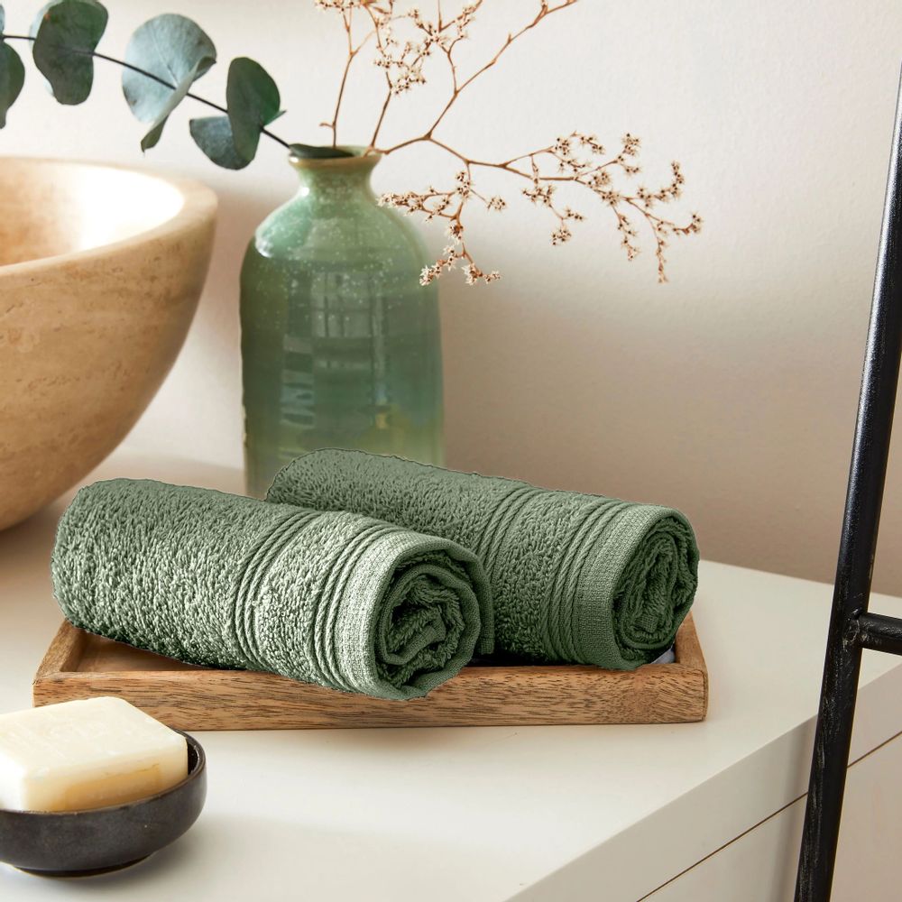 Bath towels - Set of 2 100% Cotton Terry Guest Towels "Spa" 30 x 50 cm Rosemary - COTON PUR