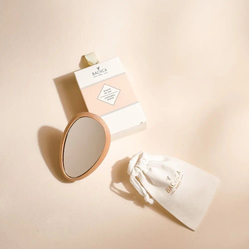 Beauty products - Wooden Hand mirror + cotton pouch - BACHCA
