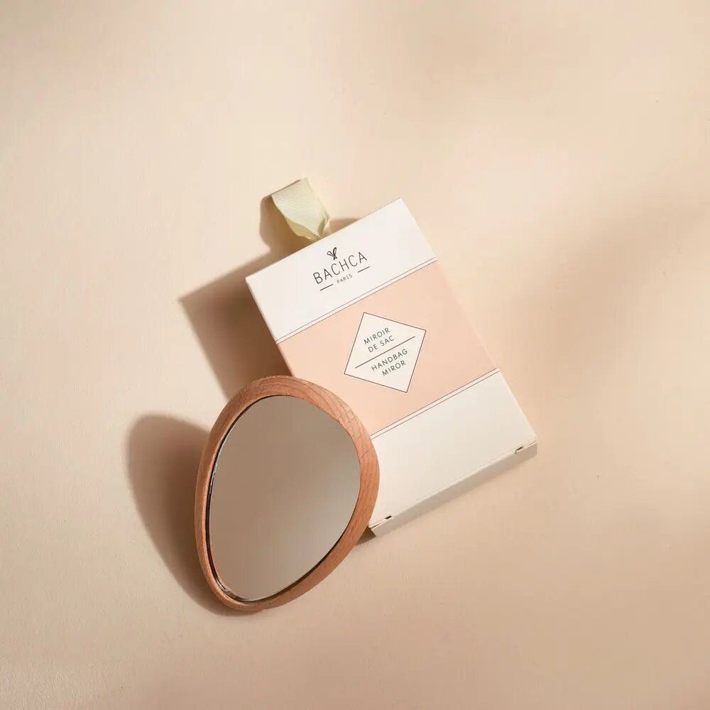 Beauty products - Wooden Hand mirror + cotton pouch - BACHCA