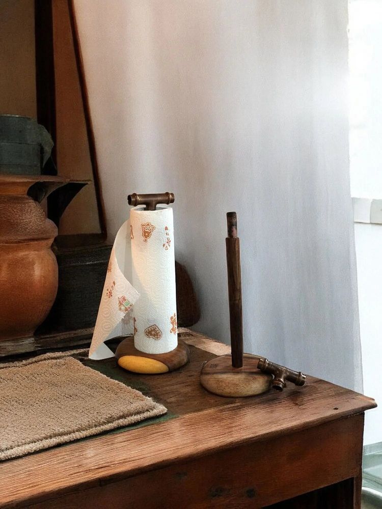 Ustensiles de cuisine - Porte-papier Luis — Bois de sheesham fait main — Écologique — Élégant - MAISON ZOE